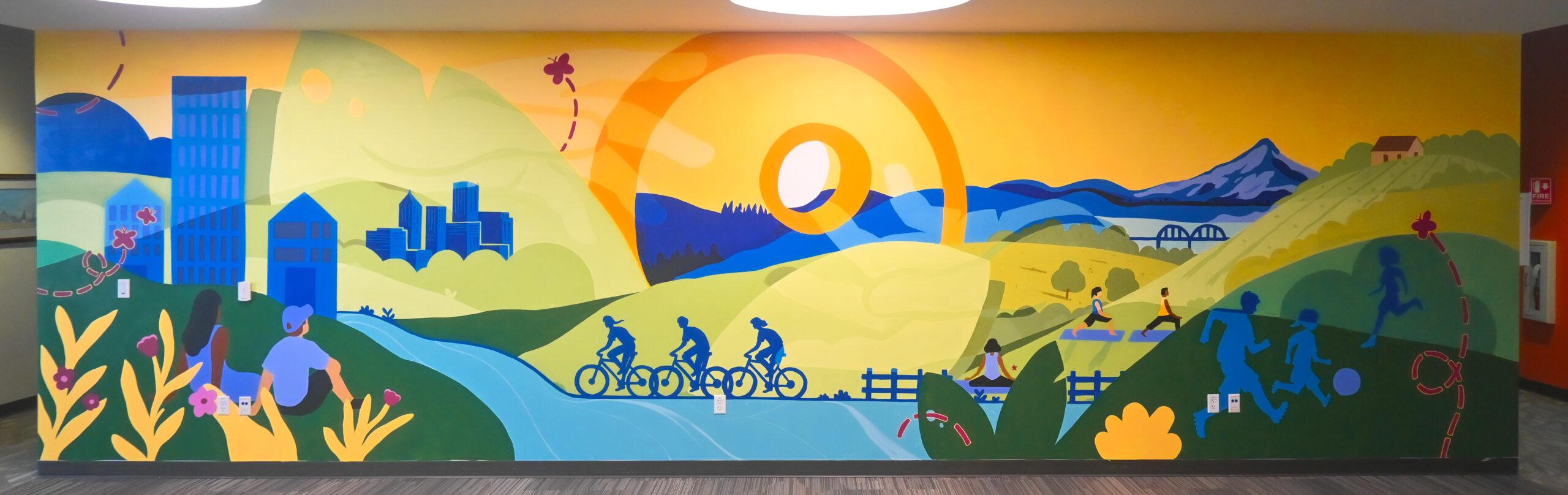 Photo of a mural painting of Portland on a wall indoors